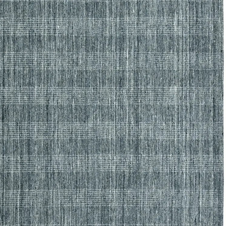 9' X 12' Blue And Ivory Wool Plaid Hand Woven Area Rug