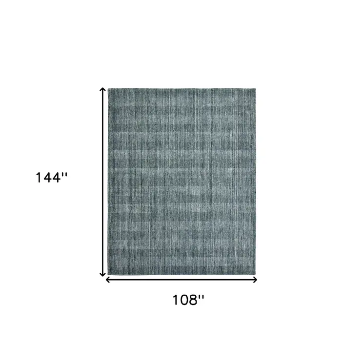 9' X 12' Blue And Ivory Wool Plaid Hand Woven Area Rug