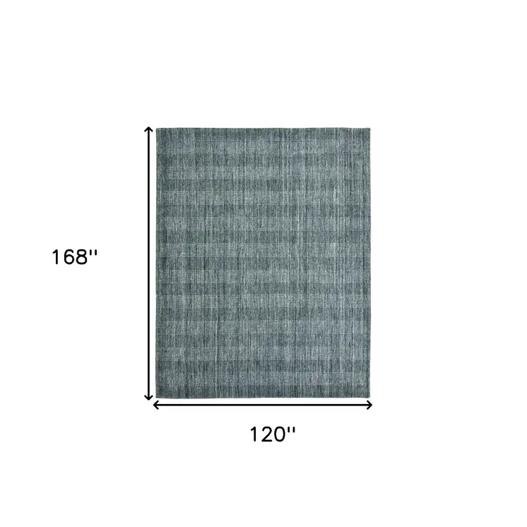 10' X 14' Blue And Ivory Wool Plaid Hand Woven Area Rug