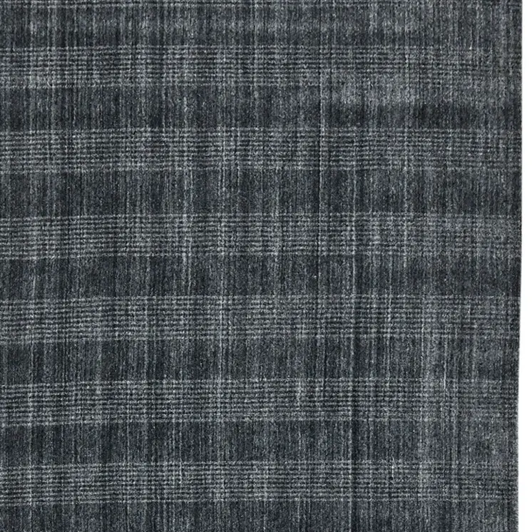 2' X 3' Charcoal And Gray Wool Plaid Hand Woven Area Rug