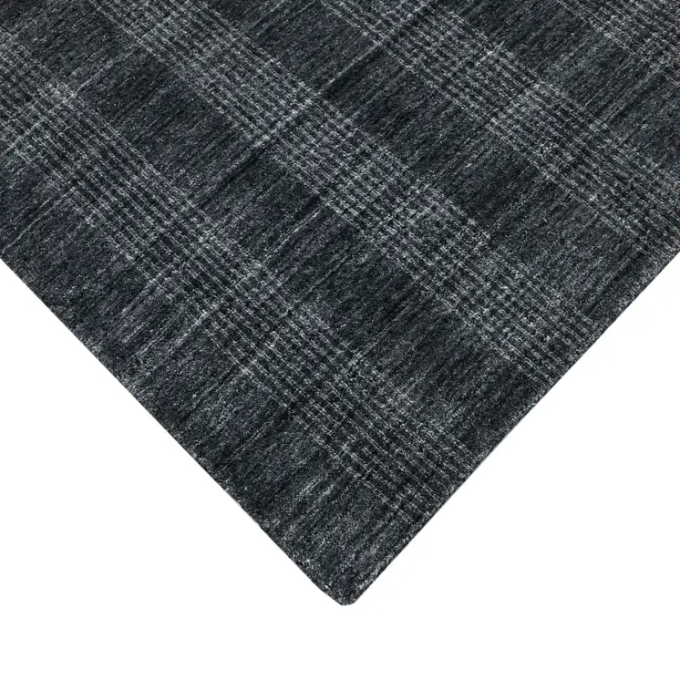 9' X 12' Charcoal And Gray Wool Plaid Hand Woven Area Rug