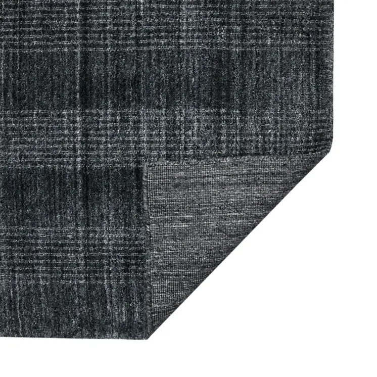 9' X 12' Charcoal And Gray Wool Plaid Hand Woven Area Rug