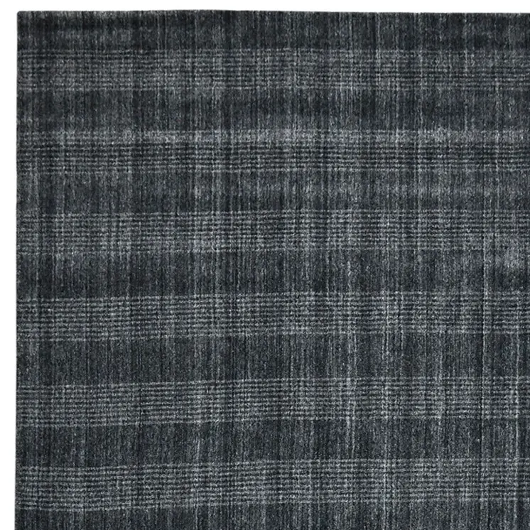 9' X 12' Charcoal And Gray Wool Plaid Hand Woven Area Rug