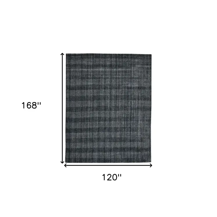 10' X 14' Charcoal And Gray Wool Plaid Hand Woven Area Rug