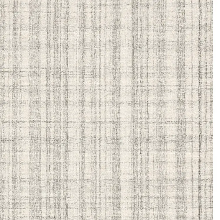 2' X 3' Ivory And Gray Wool Plaid Hand Tufted Area Rug