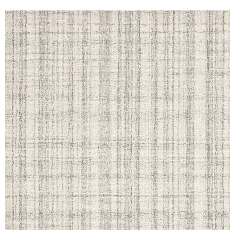 5' X 7' Ivory And Gray Wool Plaid Hand Tufted Area Rug