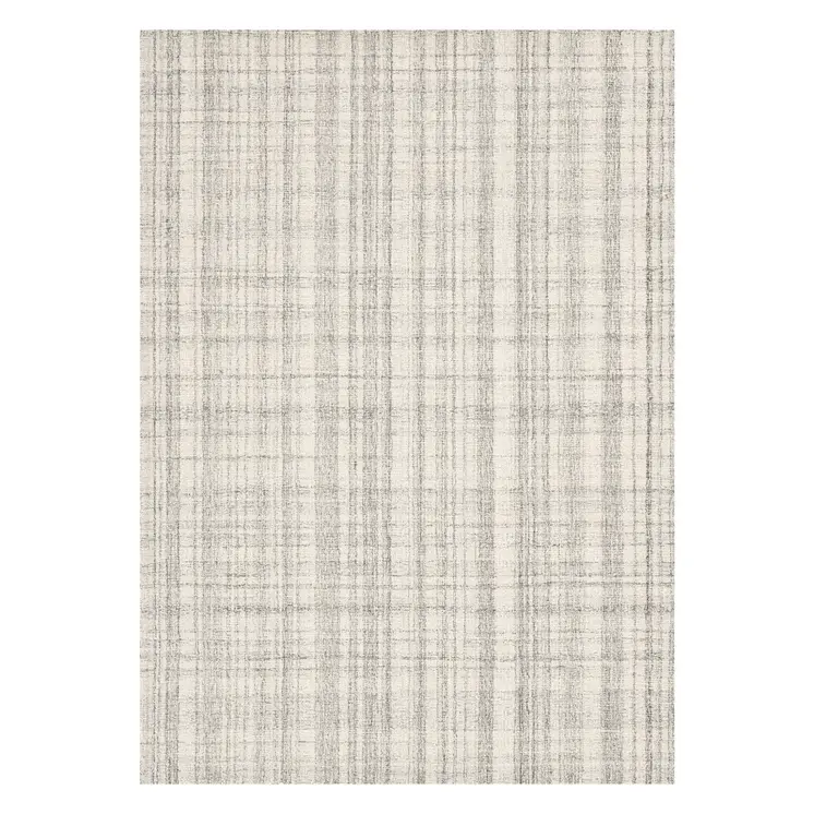 5' X 7' Ivory And Gray Wool Plaid Hand Tufted Area Rug