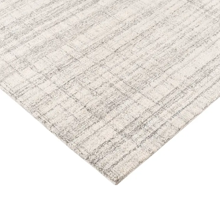 5' X 7' Ivory And Gray Wool Plaid Hand Tufted Area Rug
