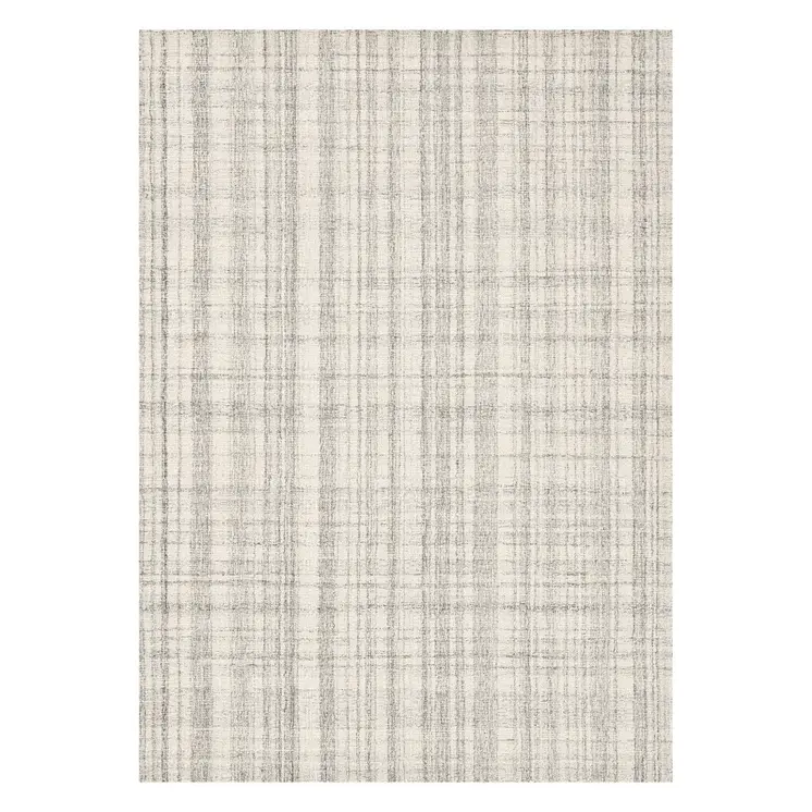 5' X 7' Ivory And Gray Wool Plaid Hand Tufted Area Rug