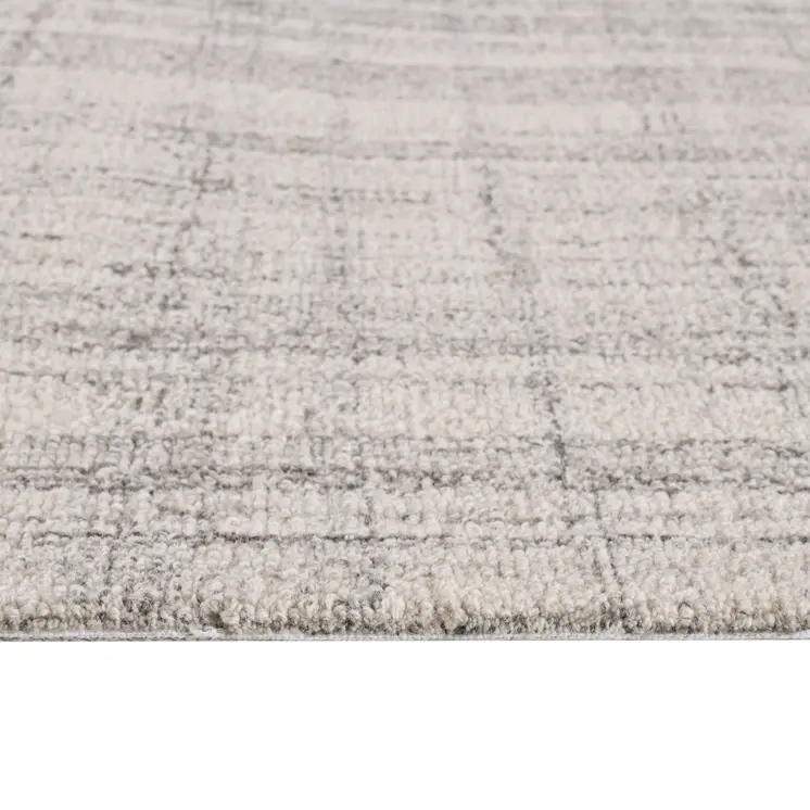 8' X 10' Ivory And Gray Wool Plaid Hand Tufted Area Rug