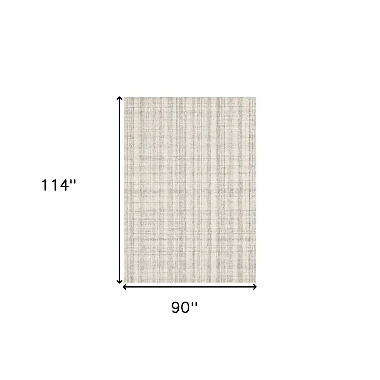 8' X 10' Ivory And Gray Wool Plaid Hand Tufted Area Rug