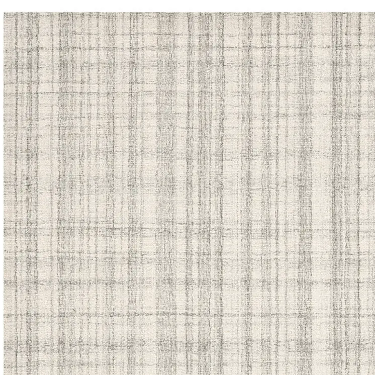9' X 12' Ivory And Gray Wool Plaid Hand Tufted Area Rug