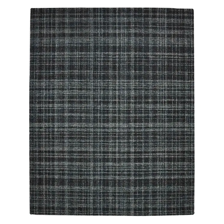 2' X 3' Black Ivory And Charcoal Wool Plaid Hand Tufted Area Rug