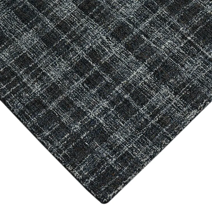 2' X 3' Black Ivory And Charcoal Wool Plaid Hand Tufted Area Rug