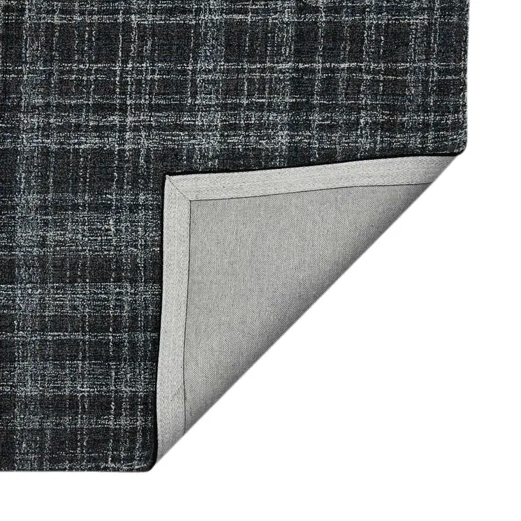 2' X 3' Black Ivory And Charcoal Wool Plaid Hand Tufted Area Rug