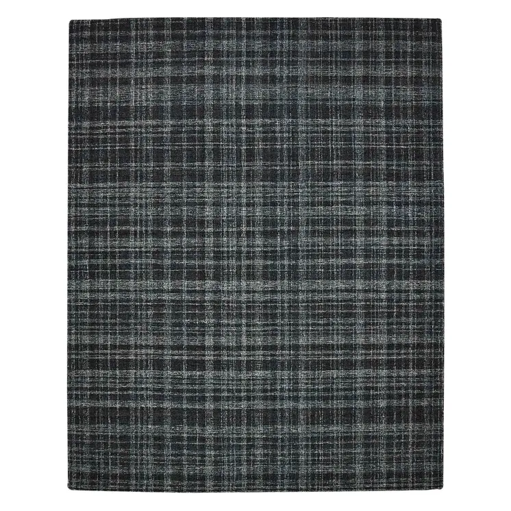 2' X 3' Black Ivory And Charcoal Wool Plaid Hand Tufted Area Rug