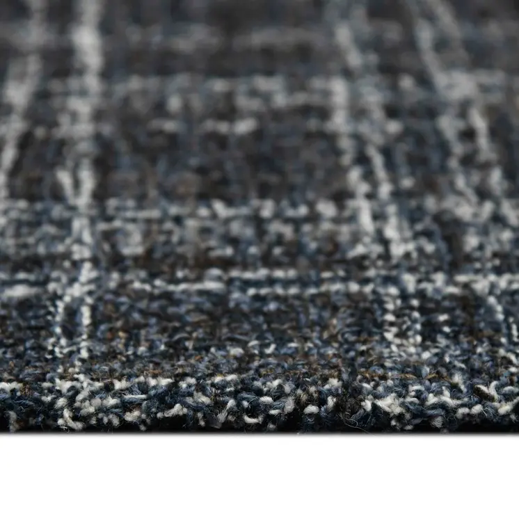 8' X 10' Black Ivory And Charcoal Wool Plaid Hand Tufted Area Rug