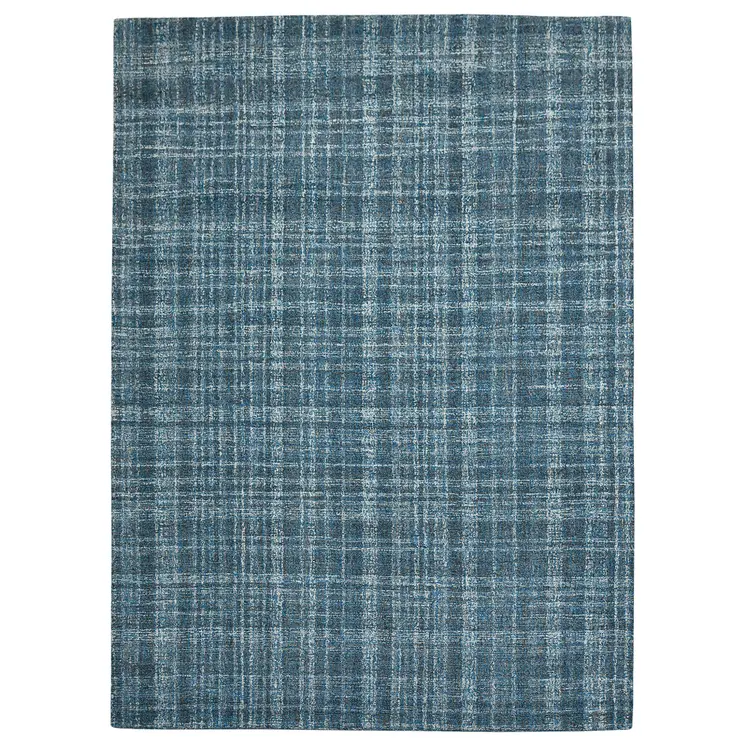 5' X 7' Turquoise Gray And Ivory Wool Plaid Hand Tufted Area Rug
