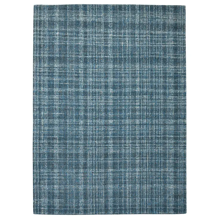 5' X 7' Turquoise Gray And Ivory Wool Plaid Hand Tufted Area Rug