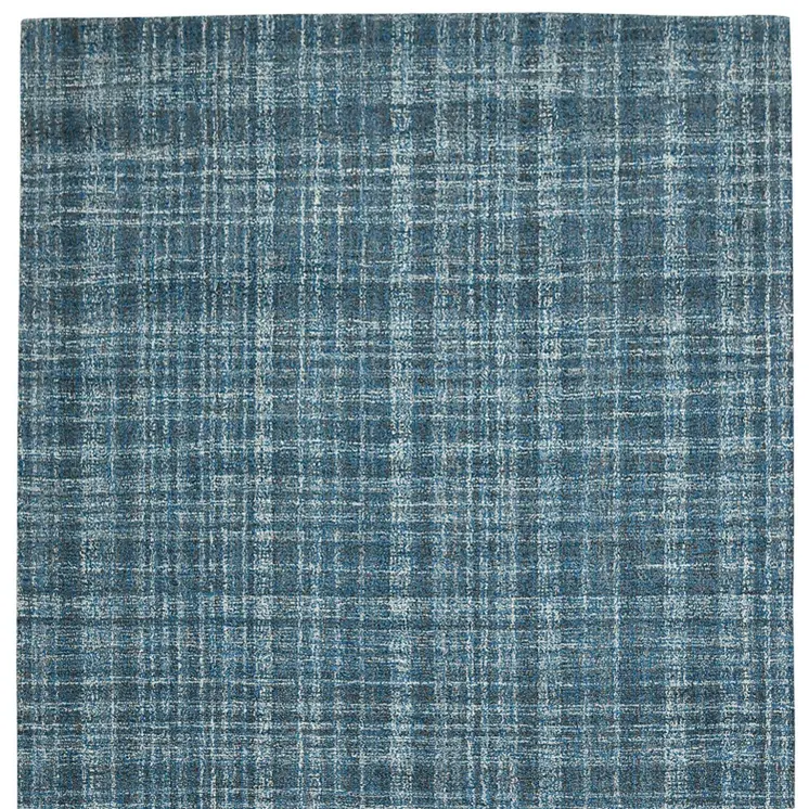 5' X 7' Turquoise Gray And Ivory Wool Plaid Hand Tufted Area Rug