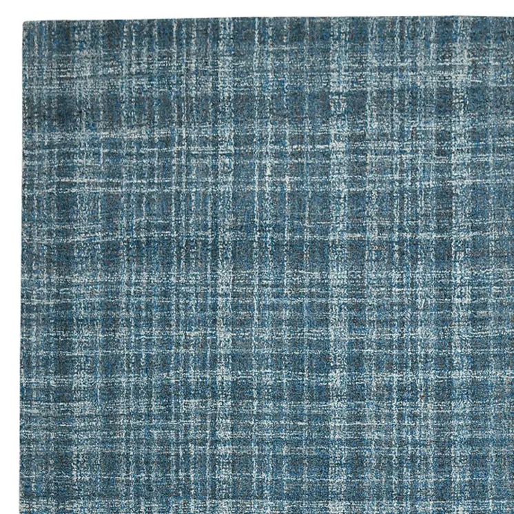 8' X 10' Turquoise Gray And Ivory Wool Plaid Hand Tufted Area Rug