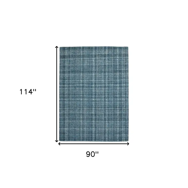8' X 10' Turquoise Gray And Ivory Wool Plaid Hand Tufted Area Rug