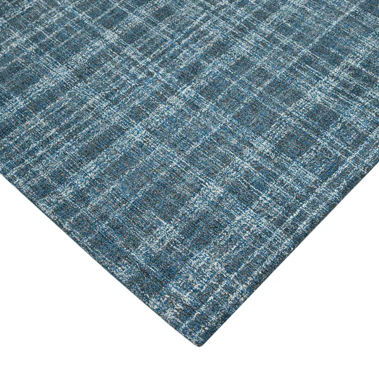 8' X 10' Turquoise Gray And Ivory Wool Plaid Hand Tufted Area Rug