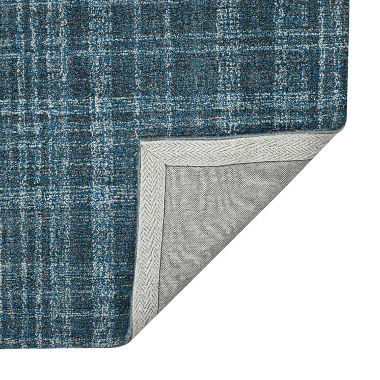 8' X 10' Turquoise Gray And Ivory Wool Plaid Hand Tufted Area Rug