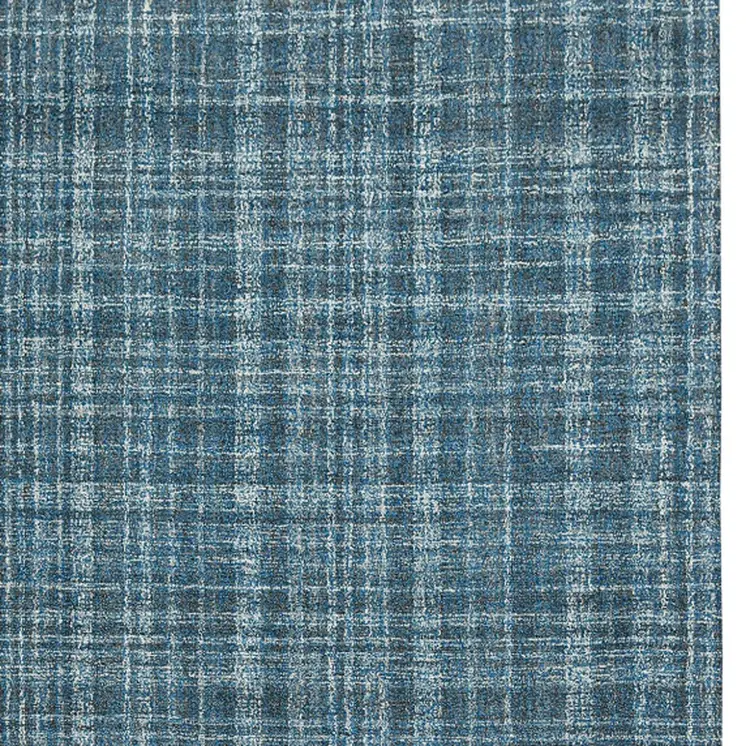 9' X 12' Turquoise Gray And Ivory Wool Plaid Hand Tufted Area Rug