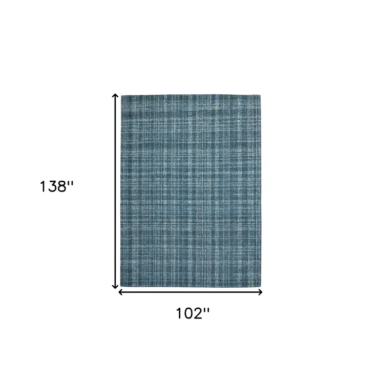 9' X 12' Turquoise Gray And Ivory Wool Plaid Hand Tufted Area Rug
