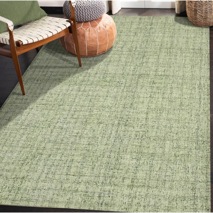 5' X 7' Green And Light Green Wool Striped Hand Tufted Area Rug