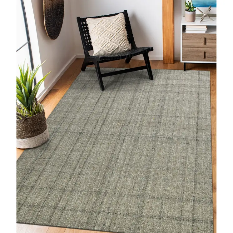 8' X 10' Brown And Gray Wool Plaid Hand Tufted Area Rug