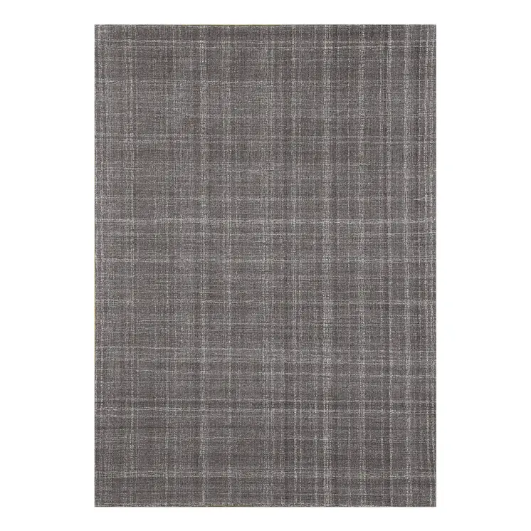 5' X 7' Graphite And Ivory Wool Plaid Hand Tufted Area Rug