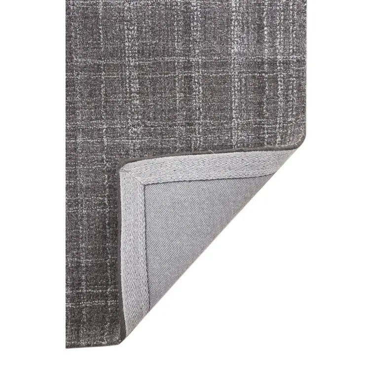 5' X 7' Graphite And Ivory Wool Plaid Hand Tufted Area Rug