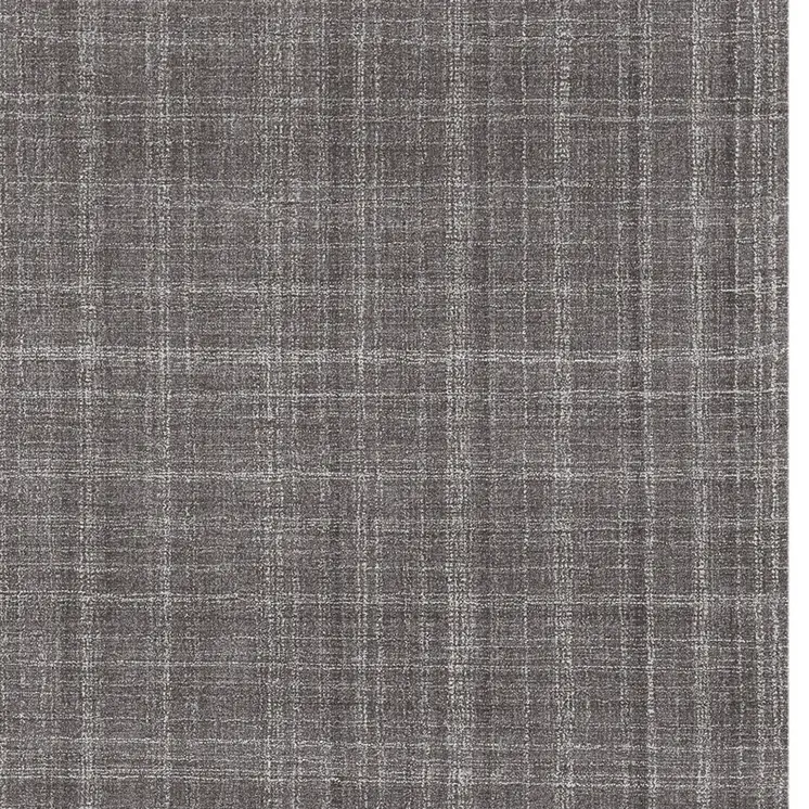 8' X 10' Graphite And Ivory Wool Plaid Hand Tufted Area Rug