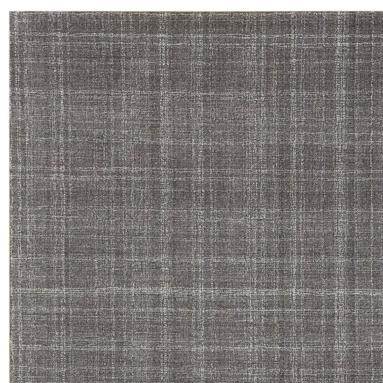9' X 12' Graphite And Ivory Wool Plaid Hand Tufted Area Rug