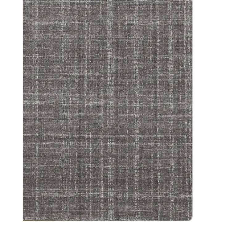 9' X 12' Graphite And Ivory Wool Plaid Hand Tufted Area Rug