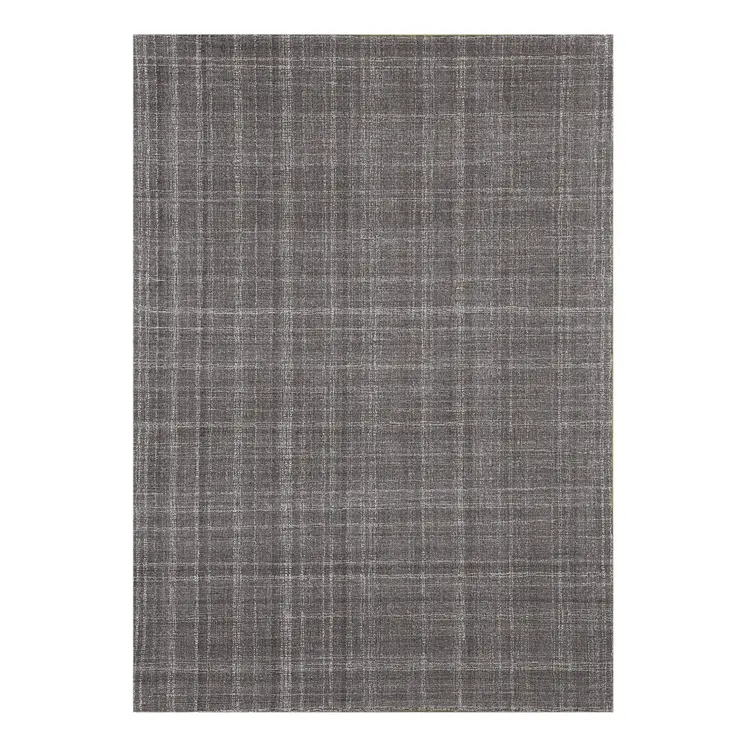 9' X 12' Graphite And Ivory Wool Plaid Hand Tufted Area Rug