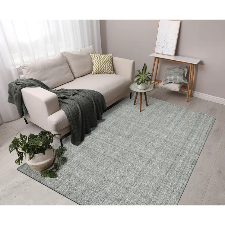 5' X 7' Gray Blue And Ivory Wool Plaid Hand Tufted Area Rug