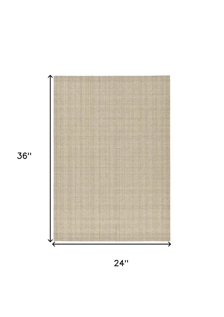 2' X 3' Champagne And Brown Wool Plaid Hand Tufted Area Rug