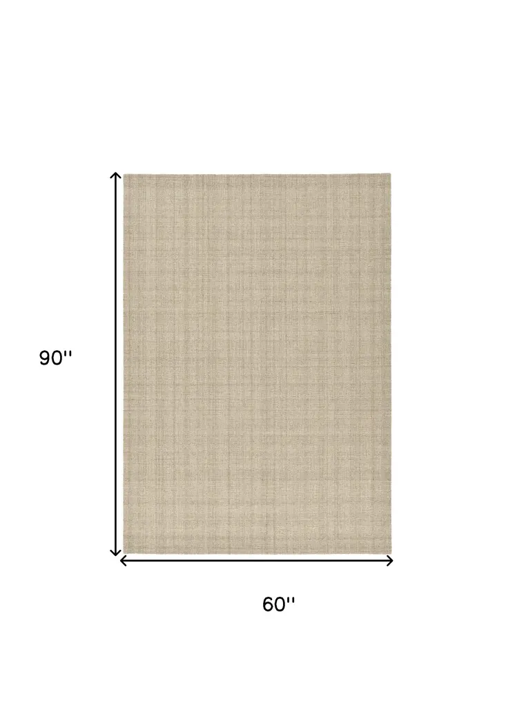 5' X 7' Champagne And Brown Wool Plaid Hand Tufted Area Rug