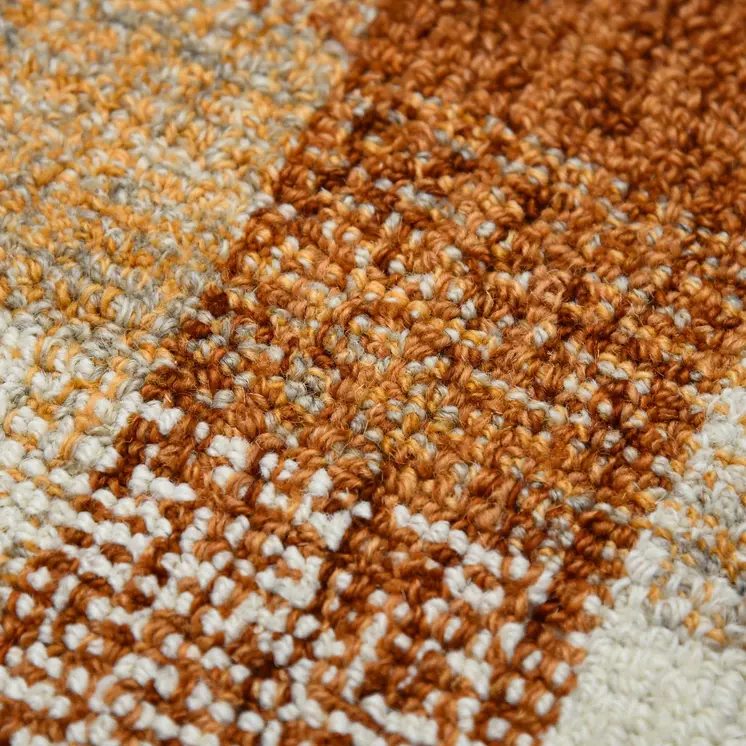 2' X 3' Orange Beige And Brick Red Wool Plaid Hand Tufted Area Rug