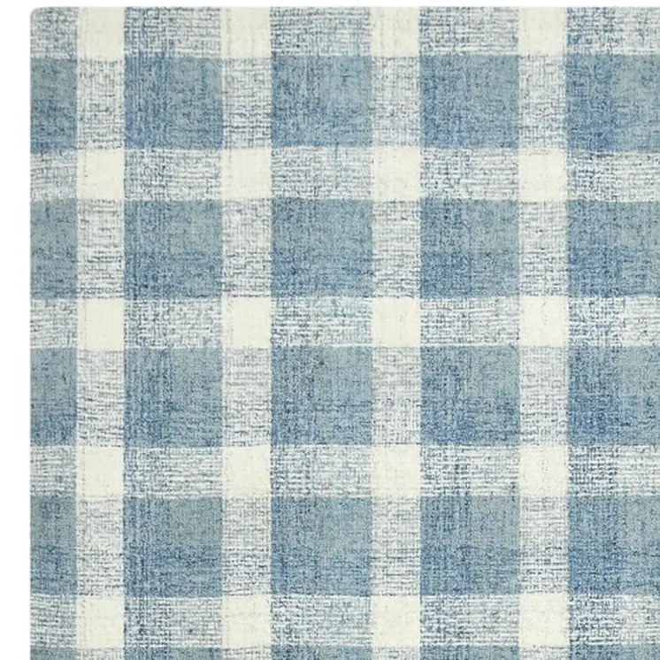 2' X 3' Blue And Ivory Wool Plaid Hand Tufted Area Rug
