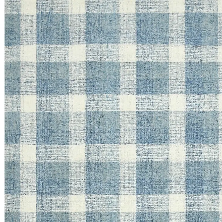 4' X 6' Blue And Ivory Wool Plaid Hand Tufted Area Rug