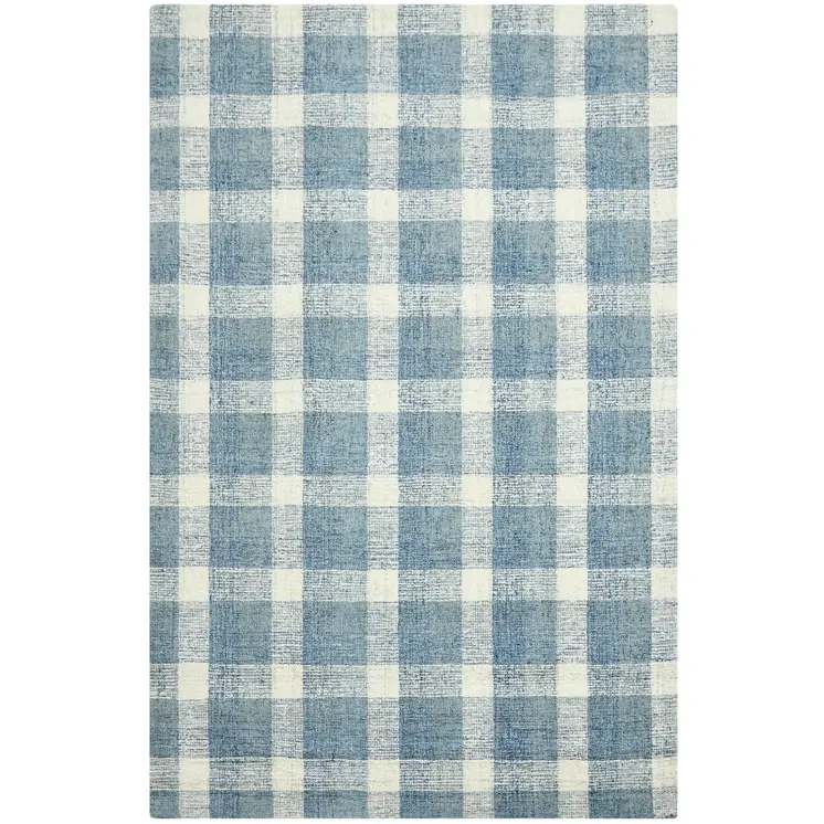 4' X 6' Blue And Ivory Wool Plaid Hand Tufted Area Rug
