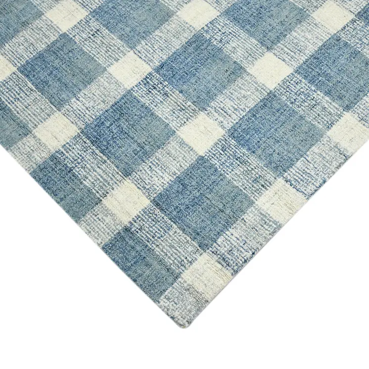 4' X 6' Blue And Ivory Wool Plaid Hand Tufted Area Rug