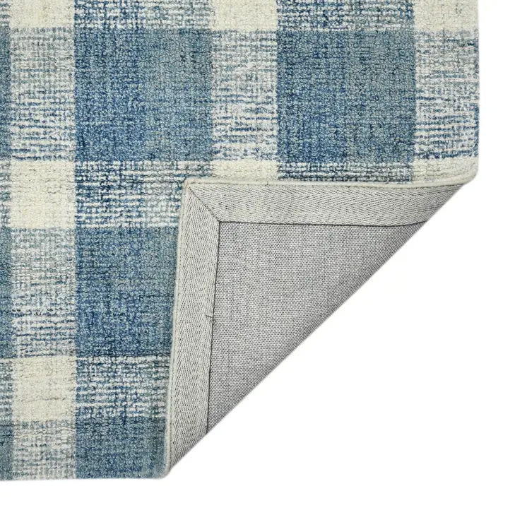 4' X 6' Blue And Ivory Wool Plaid Hand Tufted Area Rug