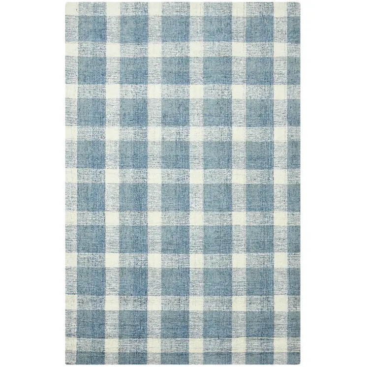 4' X 6' Blue And Ivory Wool Plaid Hand Tufted Area Rug