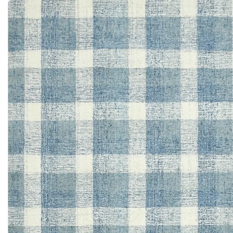 5' X 7' Blue And Ivory Wool Plaid Hand Tufted Area Rug