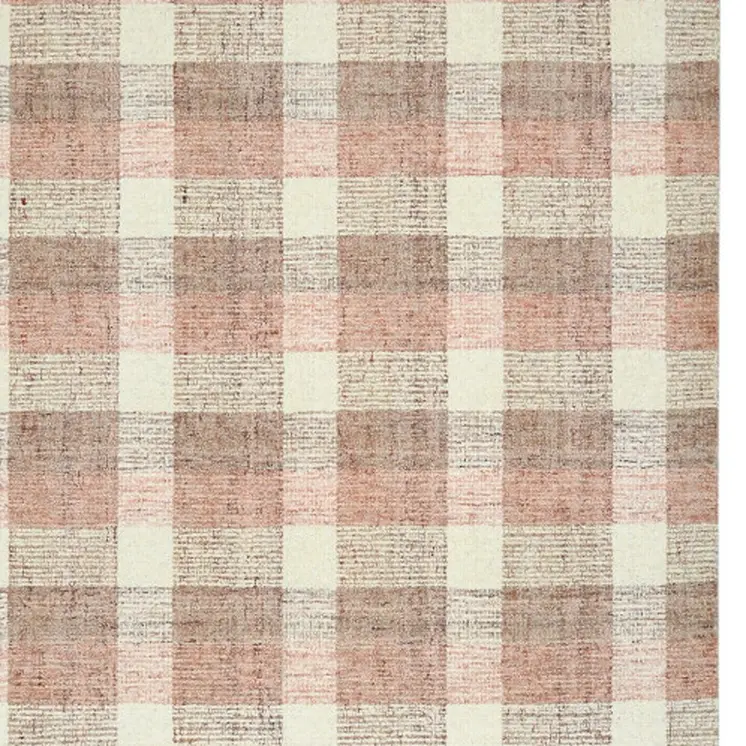 2' X 3' Pink And Ivory Wool Plaid Hand Tufted Area Rug